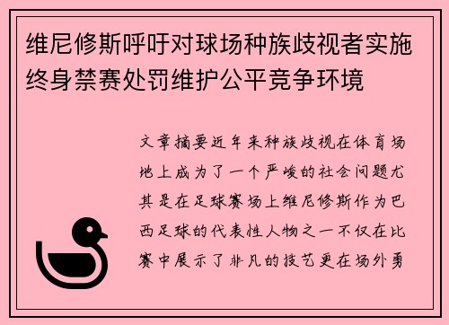 维尼修斯呼吁对球场种族歧视者实施终身禁赛处罚维护公平竞争环境
